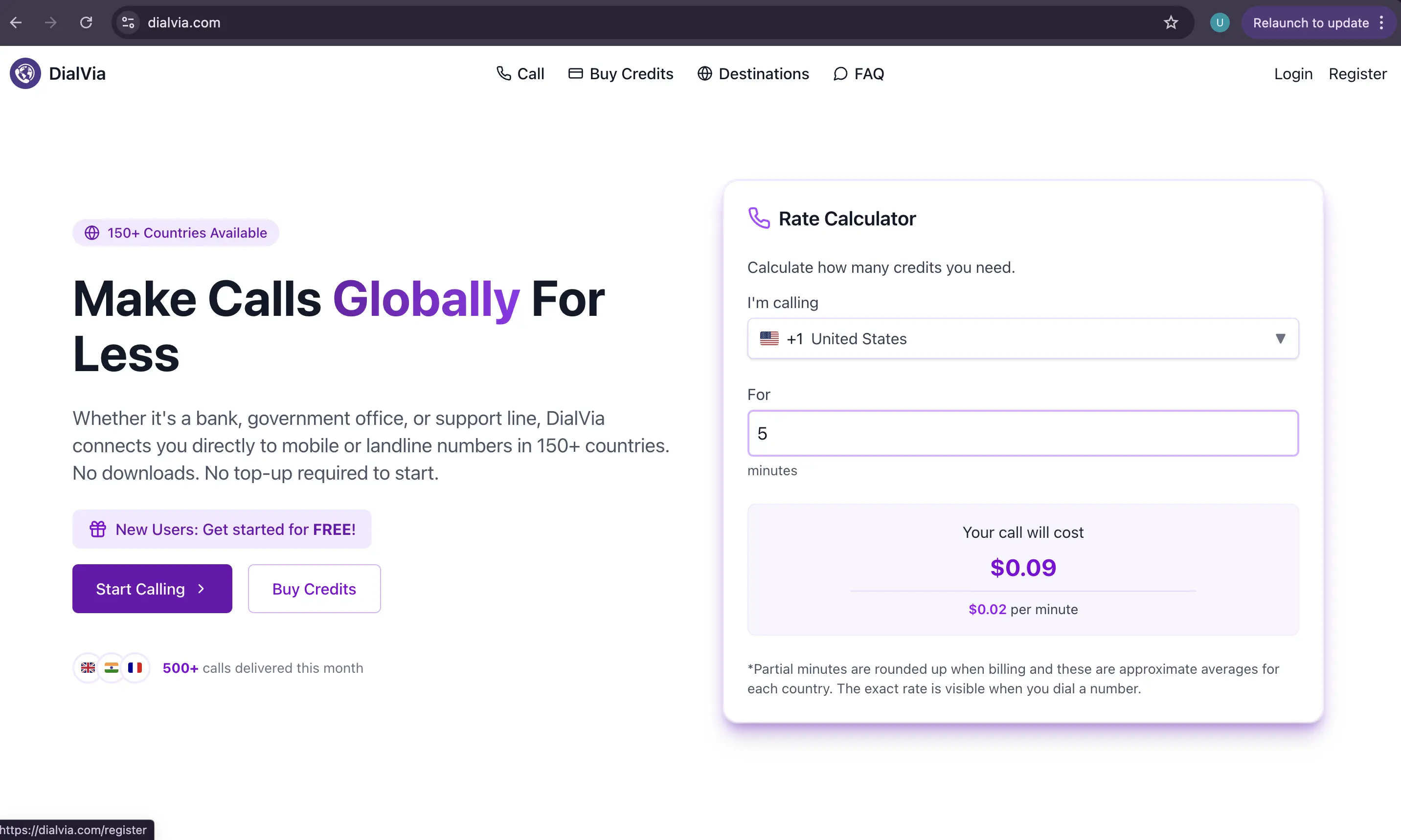 Homepage with Rate Calculator