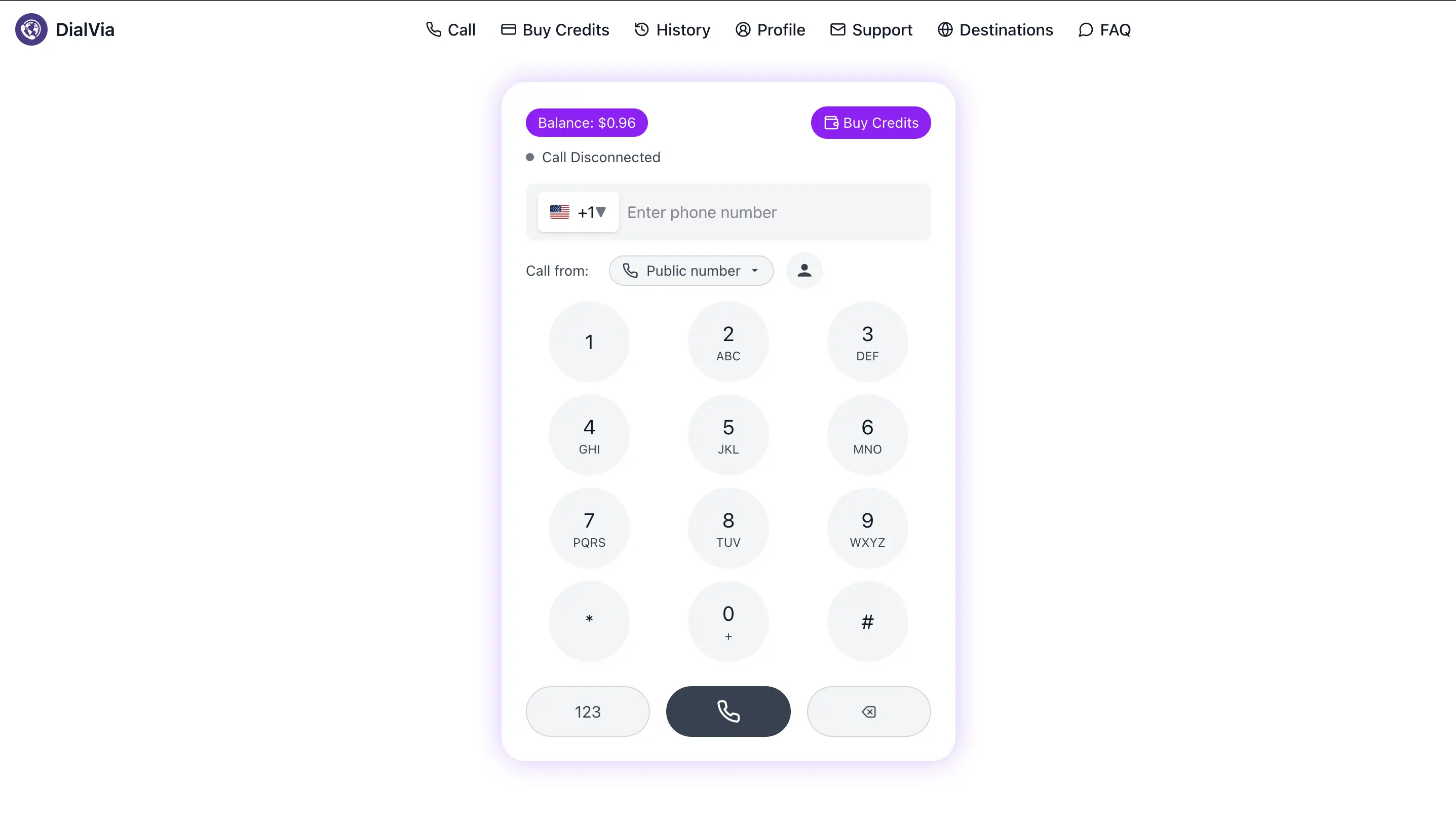 Dialer interface with country dropdown