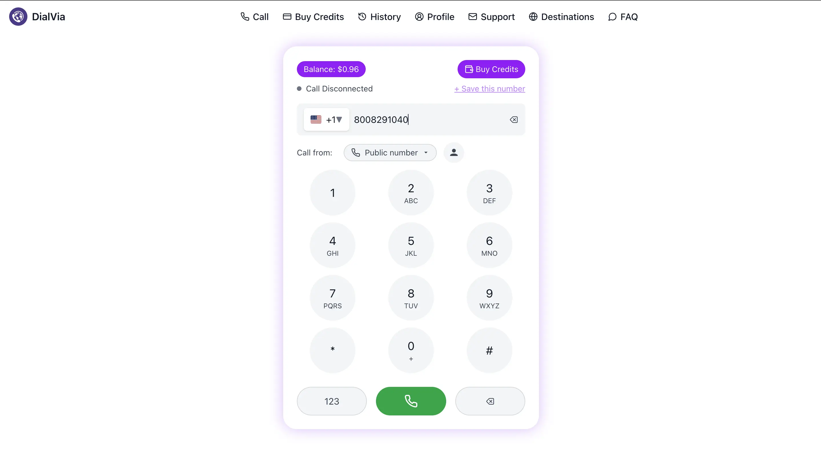 Dialer with number entered
